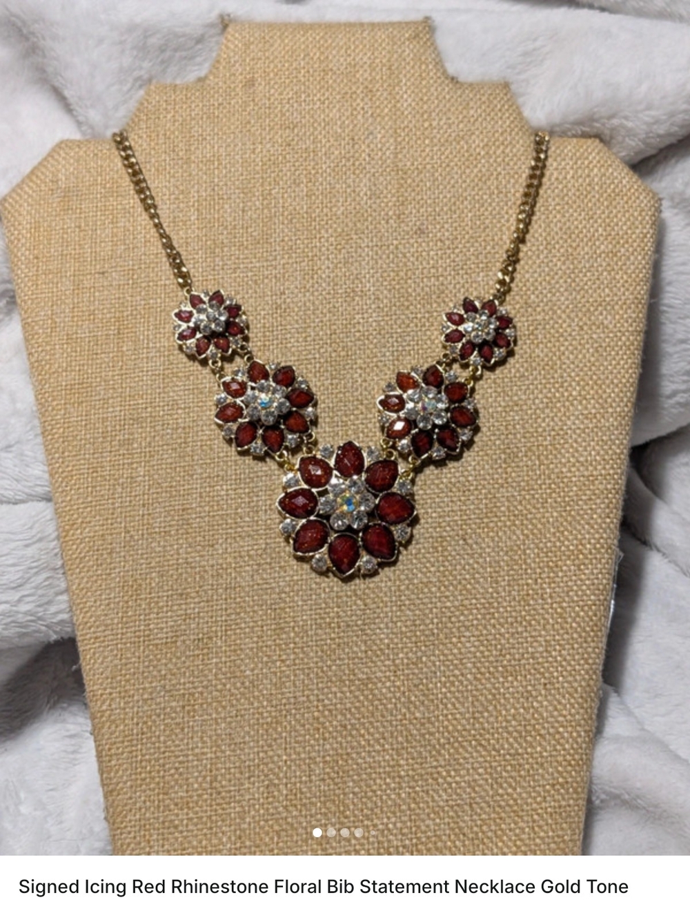 Icing Gold-Tone Floral Necklace with Deep Red Rhinestones